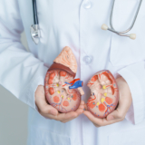 Doctor holding Anatomical kidney Adrenal gland model. disease of Urinary system and Stones, Cancer, world kidney day, Chronic kidney, Urology, Nephritis, Renal and Transplant concept